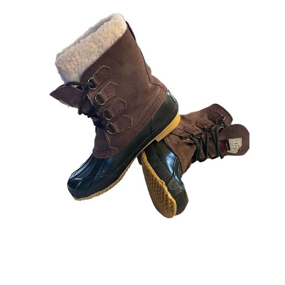 Genuine Duck Boots TM Wool Blend Insulated Mens Size 6 Brown Green Rain - Picture 4 of 10